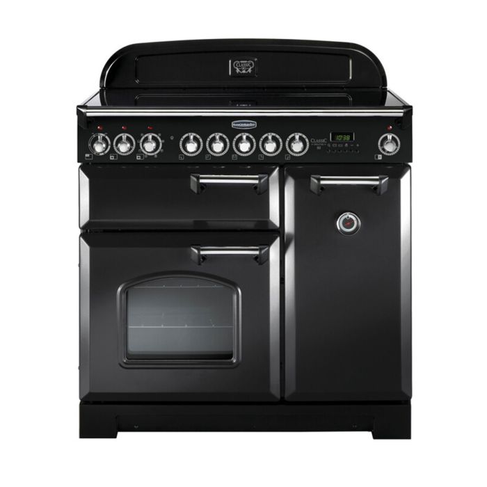 Rangemaster Classic Deluxe 90 Induction Range Cooker (Chrome Details) - Charcoal Black main product photo