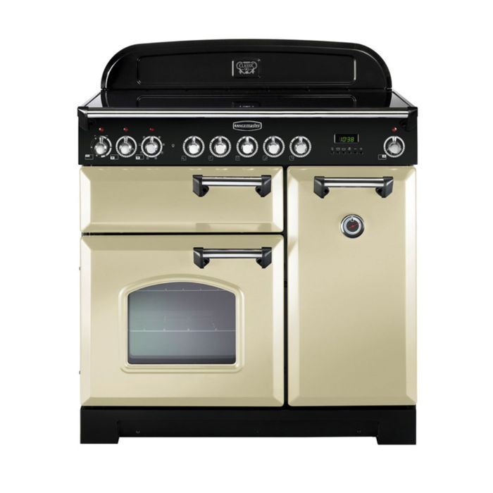 Rangemaster Classic Deluxe 90 Induction Range Cooker (Chrome Details) - Cream main product photo
