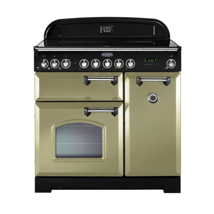 Rangemaster Classic Deluxe 90 Induction Range Cooker (Chrome Details) - Olive Green main product photo