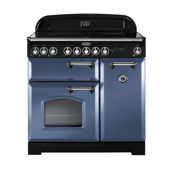 Rangemaster Classic Deluxe 90 Induction Range Cooker (Chrome Details) - Stone Blue main product photo