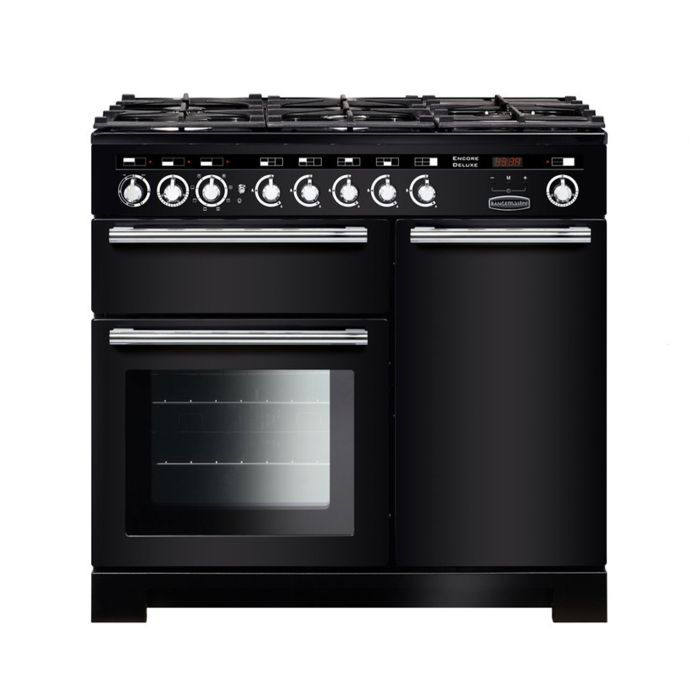 Rangemaster Encore Deluxe 100 Dual Fuel Range Cooker - Black main product photo
