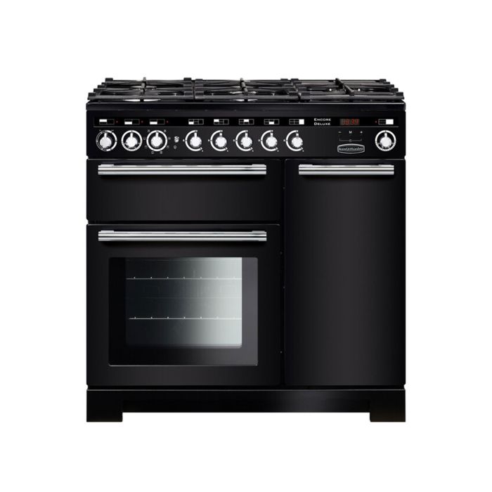 Rangemaster Encore Deluxe 90 Dual Fuel Range Cooker - Black main product photo
