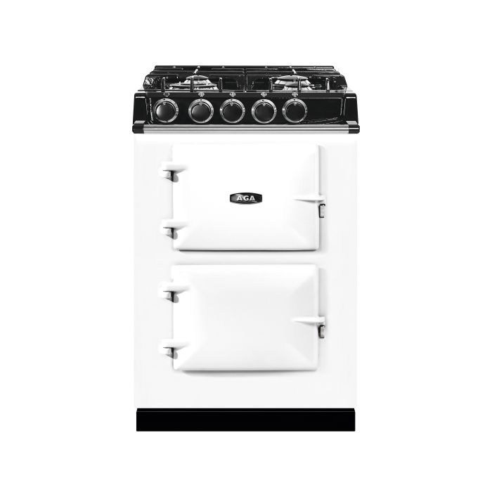 AGA Mini Cast Iron 60 Dual Fuel with Gas Hob Range Cooker - White main product photo