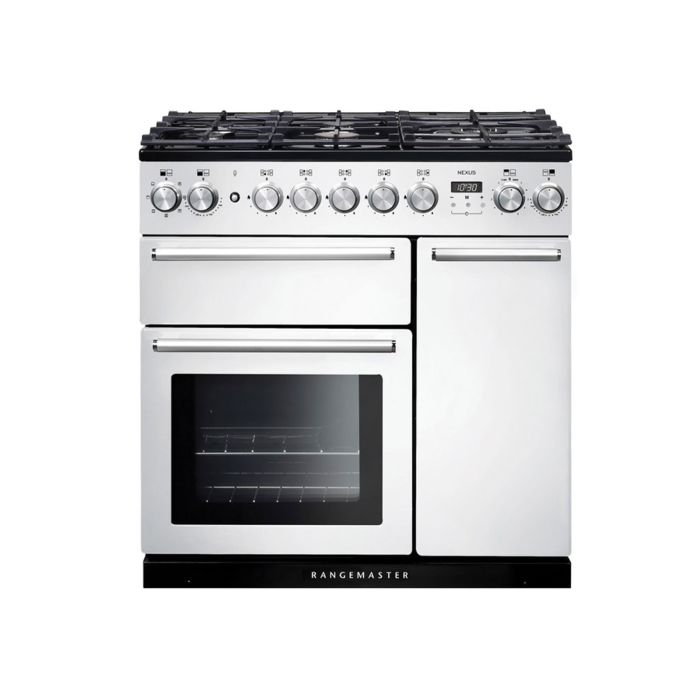 Rangemaster Nexus 90 Dual Fuel Range Cooker - White main product photo