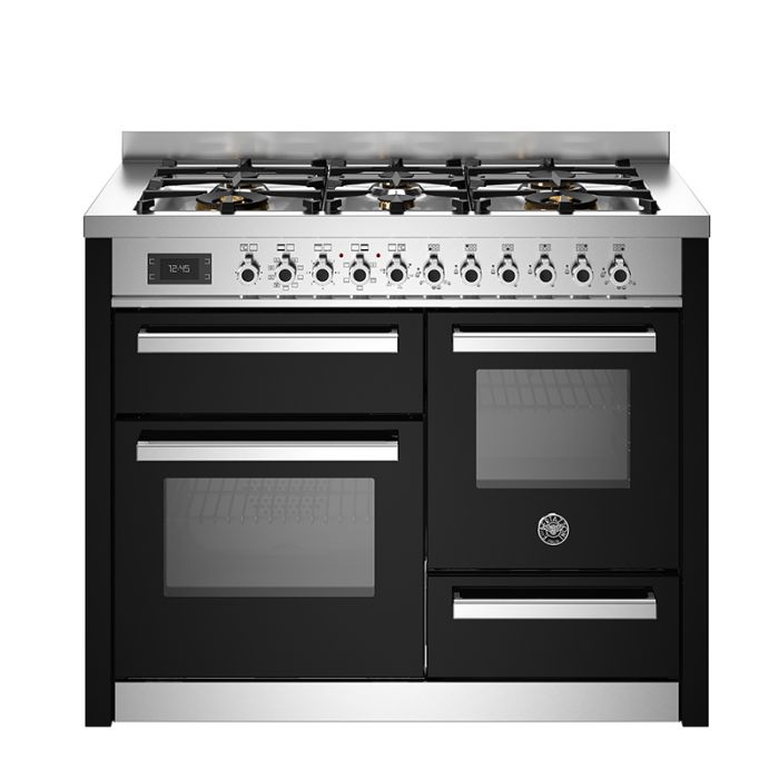 Bertazzoni PRO116L3EXT Professional 110cm 6-Burner Electric Triple Oven Range Cooker - Black main product photo