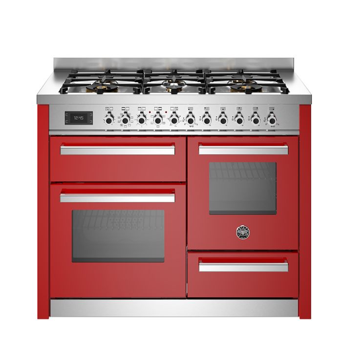 Bertazzoni PRO116L3EXT Professional 110cm 6-Burner Electric Triple Oven Range Cooker - Red main product photo