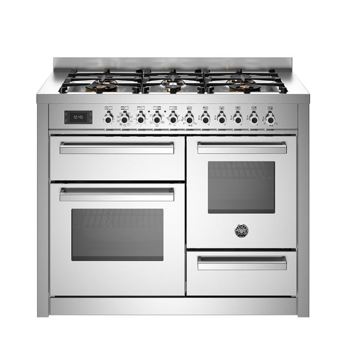 Bertazzoni PRO116L3EXT Professional 110cm 6-Burner Electric Triple Oven Range Cooker - Stainless Steel main product photo
