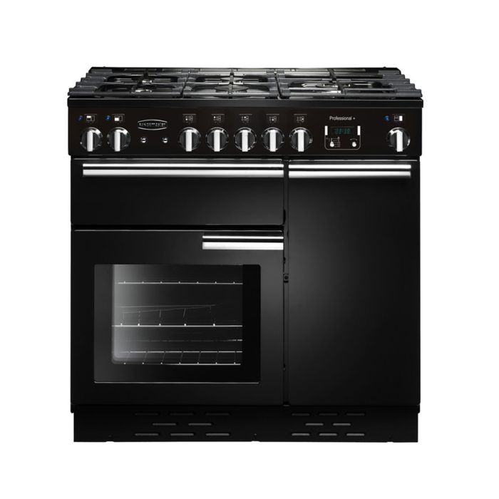 Rangemaster Professional+ 90 Dual Fuel Range Cooker - Black main product photo