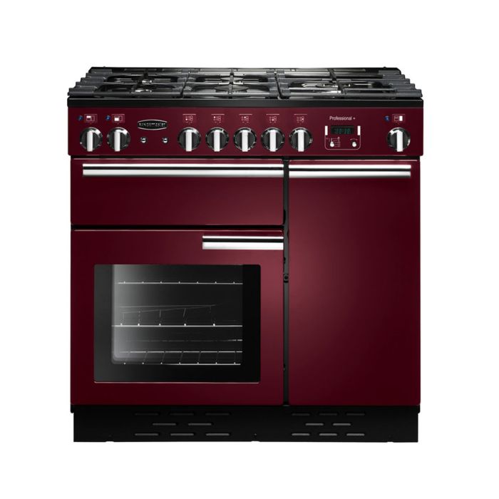 Rangemaster Professional+ 90 Dual Fuel Range Cooker - Cranberry main product photo