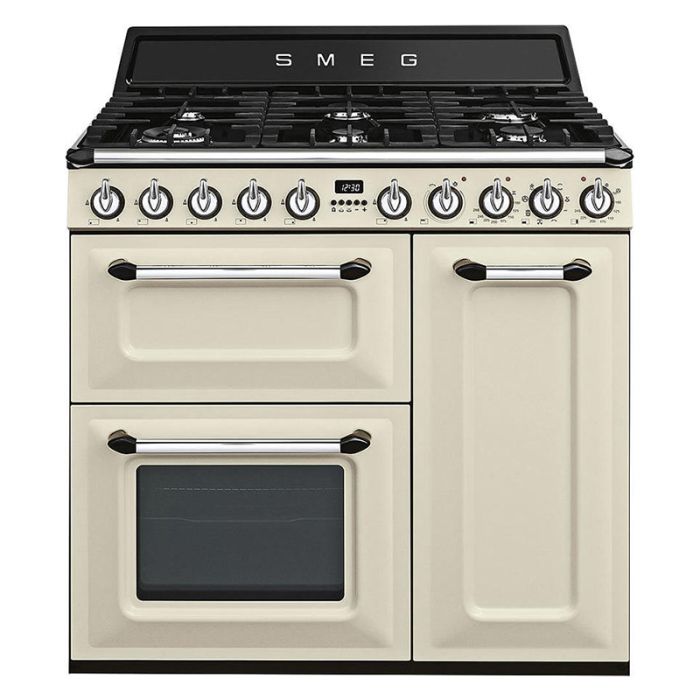 Smeg TR93P 90cm Victoria Dual Fuel Range Cooker - Cream main product photo