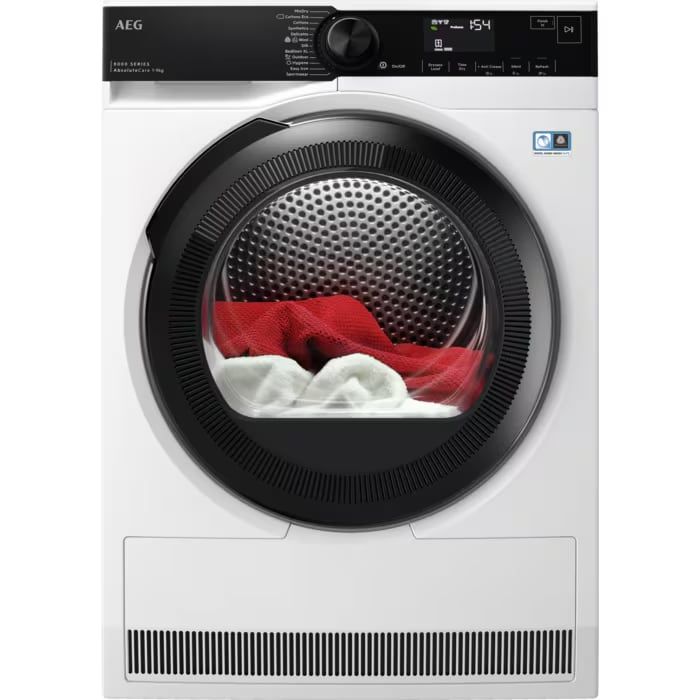 AEG TR849P4B 8000 AbsoluteCare 9kg Heat Pump Tumble Dryer - White main product photo