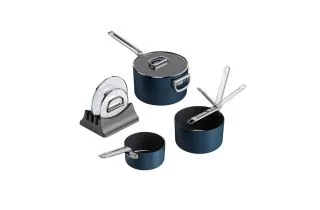 Joseph Joseph Space Folding Handle Ceramic Non-stick 3-piece Blue Saucepan Set