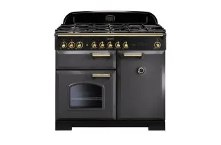 Rangemaster Classic Deluxe 100 Dual Fuel Range Cooker (Brass Details) - Slate