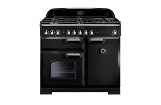 Rangemaster Classic Deluxe 100 Dual Fuel Range Cooker (Chrome Details) - Black
