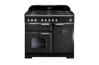 Rangemaster Classic Deluxe 100 Dual Fuel Range Cooker (Chrome Details) - Charcoal Black
