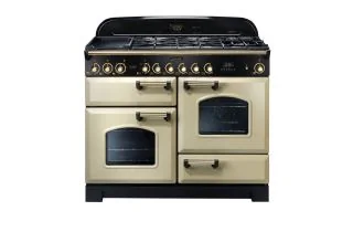 Rangemaster Classic Deluxe 110 Dual Fuel Range Cooker (Brass Details) - Cream
