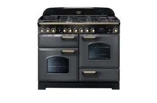 Rangemaster Classic Deluxe 110 Dual Fuel Range Cooker (Brass Details) - Slate