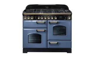 Rangemaster Classic Deluxe 110 Dual Fuel Range Cooker (Brass Details) - Stone Blue