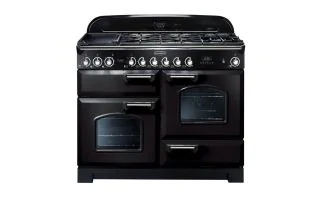 Rangemaster Classic Deluxe 110 Dual Fuel Range Cooker (Chrome Details) - Black