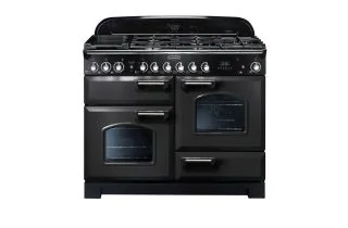 Rangemaster Classic Deluxe 110 Dual Fuel Range Cooker (Chrome Details) - Charcoal Black