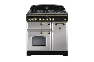Rangemaster Classic Deluxe 90 Dual Fuel Range Cooker (Brass Details) - Royal Pearl
