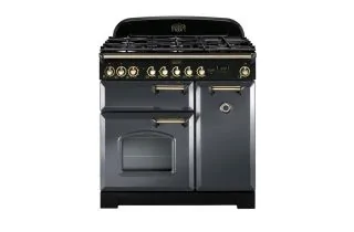 Rangemaster Classic Deluxe 90 Dual Fuel Range Cooker (Brass Details) - Slate