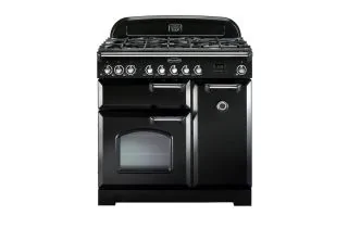 Rangemaster Classic Deluxe 90 Dual Fuel Range Cooker (Chrome Details) - Black