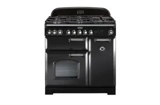 Rangemaster Classic Deluxe 90 Dual Fuel Range Cooker (Chrome Details) - Charcoal Black