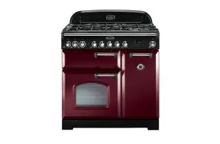 Rangemaster Classic Deluxe 90 Dual Fuel Range Cooker (Chrome Details) - Cranberry