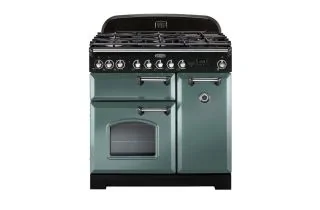 Rangemaster Classic Deluxe 90 Dual Fuel Range Cooker (Chrome Details) - Mineral Green