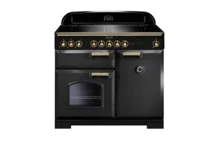 Rangemaster Classic Deluxe 100 Induction Range Cooker (Brass Details) - Charcoal Black