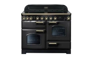 Rangemaster Classic Deluxe 110 Induction Range Cooker (Brass Details) - Charcoal Black