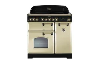 Rangemaster Classic Deluxe 90 Induction Range Cooker (Brass Details) - Cream