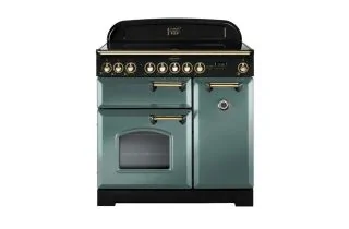 Rangemaster Classic Deluxe 90 Induction Range Cooker (Brass Details) - Mineral Green