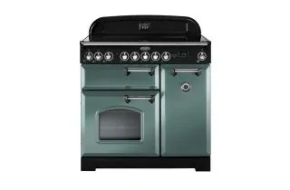 Rangemaster Classic Deluxe 90 Induction Range Cooker (Chrome Details) - Mineral Green