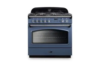 Rangemaster Classic 90 FX Dual Fuel Range Cooker (Chrome Details) - Stone Blue
