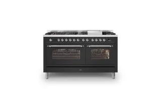ILVE Milano 150m Double Oven Range Cooker with 7 Gas Burners & Frytop (Chrome Trim) - Matt Graphite