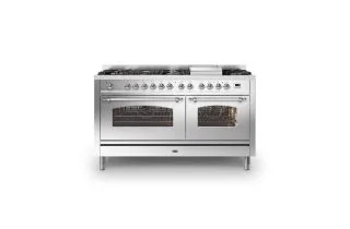 ILVE Milano 150m Double Oven Range Cooker with 7 Gas Burners & Frytop (Chrome Trim)