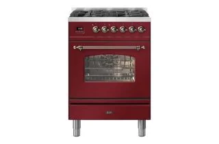 ILVE Milano 60cm Single Oven Range Cooker with 4 Gas Burners - Burgundy Red