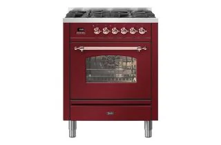 ILVE Milano 70cm Single Oven Range Cooker with 4 Gas Burners - Burgundy Red