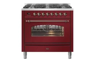 ILVE Milano 90cm Single Oven Range Cooker with 6 Gas Burners - Burgundy Red