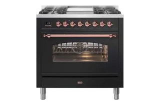 ILVE Milano 90cm Single Oven Range Cooker with 4 Gas Burners & Frytop - Gloss Black