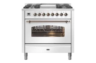 ILVE Milano 90cm Single Oven Range Cooker with 4 Gas Burners & Frytop - White