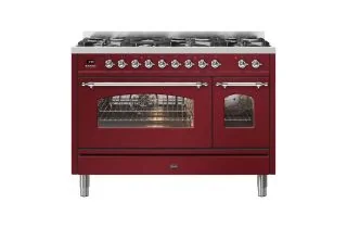 ILVE Milano 120cm Double Oven Range Cooker with 7 Gas Burners - Burgundy Red