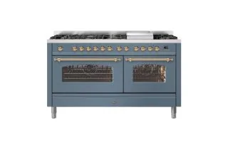 ILVE Milano 150cm Double Oven Range Cooker with 7 Gas Burners & Frytop - Blue Grey