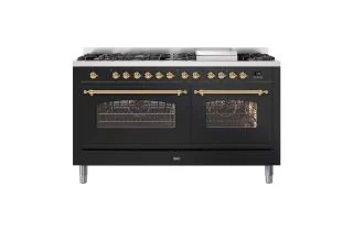 ILVE Milano 150cm Double Oven Range Cooker with 7 Gas Burners & Frytop - Gloss Black