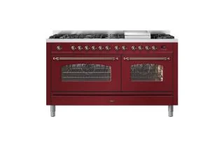 ILVE Milano 150cm Double Oven Range Cooker with 7 Gas Burners & Frytop - Burgundy Red