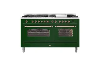ILVE Milano 150cm Double Oven Range Cooker with 7 Gas Burners & Frytop - Emerald Green