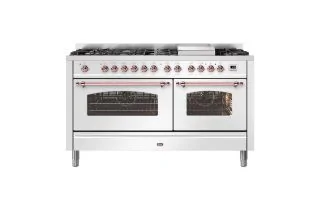 ILVE Milano 150cm Double Oven Range Cooker with 7 Gas Burners & Frytop - White