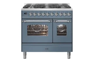 ILVE Milano 90cm Double Oven Range Cooker with 6 Gas Burners - Blue Grey